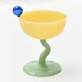 Copa de postre elegante de vidrio amarillo con tallo verde y bola azul decorativa - Copa de Tallo con Bola Redonda (bz2042) / Amarillo + Verde