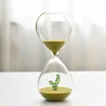 Elegant creative glass hourglass timer featuring internal cactus and olive sand - Cactus / 30 Minutes