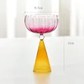 Gradient striped glass dessert cup with 15cm height and 9.5cm diameter - Style A (Ruffled Edge) / 9.5cm x 15cm / Rose Red + Orange Gradient