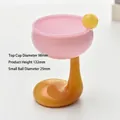 Artistic pink ice cream glass cup with amber curved stem and yellow ball detail - Duck Foot Cup (bz2043) / Yellow, Pink