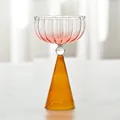 Creative striped gradient glass champagne goblet with unique orange conical base stand - Style A (Ruffled Edge) / Red + Orange Gradient