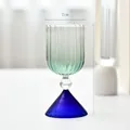 Elegant striped green gradient glass goblet with blue base, 7cm wide and 16cm tall - Style B (Cylindrical) / 7cmx16cm / Green + Blue Gradient