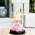 Elegant European style glass candle holder set featuring pink rose and white candle - Style With Flower Set (zt2040) / Candle Holder + Candle + Artificial Flower