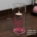Grote cilindrische orkaanglas kaarsenhouder met roze gedroogde bloemen, maat 8x15cm - Cilinder Stijl (Zonder Accessoires) / Groot (8*15cm)