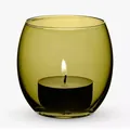 Eleganter runder Kerzenhalter aus olivgrünem Glas für romantisches Abendessen und Dekoration - Kerze inklusive / Matcha-Grün
