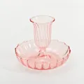 Elegant vintage pink fluted glass candle holder with ribbed tray for home tabletop decor - Ribbed Style (zt2047) / Pink