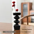 Modern black bubble glass vase with red artificial roses, 15cm height - 4-Sphere Style (Black + Red Rose) / Diameter 7cm x Height 15cm (Flower Included)