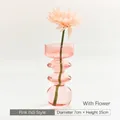 Elegant modern pink bubble glass vase with flower decoration, 7cm diameter 15cm height - HP2038 Ins Style - Pink + 1 Pink Gerbera