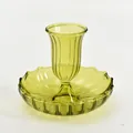 Elegant vintage-style green ribbed glass candle holder with a scalloped base tray - Ribbed Style (zt2047) / Green
