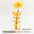 Champagne colored bubble glass flower vase with yellow decorative flower, 7cm x 15cm size - HP2038 Ins Style - Champagne + 1 Yellow Gerbera