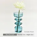 Minimalist blue bubble-shaped glass flower vase with 7cm diameter and 15cm height - HP2038 Ins Style - Elegant Blue + 1 White & Green Gerbera