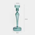 Elegant teal blue striped glass candlestick holder, 23cm height for modern table decor - L / Lake Blue