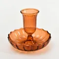 Amber glass candle holder with tulip shape and fluted base for tabletop decoration - Ribbed Style (zt2047) / Coffee