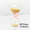 Elegant Nordic glass hourglass timer with pink flowers and yellow sand 15 minutes - 15 Min With Flowers - Yellow Sand / 7.5x15cm
