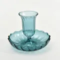Vintage teal blue glass candle holder with ribbed texture for home tabletop decor - Ribbed Style (zt2047) / Elegant Blue
