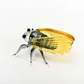 Exquisite handcrafted glass cicada figurine with yellow transparent wings for home decor - Glass Cicada With Wood Base / 1 Piece