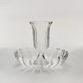 Clear ribbed glass candlestick with scalloped base tray for home wedding decor. - Ribbed Style (zt2047) / Clear