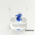 Handmade glass cup with 3D blue seahorse figurine inside for creative drinking - 201-300ml / Seahorse
