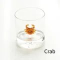 Creative clear glass water cup featuring a unique 3D orange glass crab figurine - 201-300ml / Crab