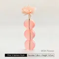 Decorative pink three-sphere bubble glass vase with a beautiful artificial flower - HP2038 3-Ball Style - Pink + 1 Pink Gerbera