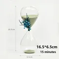 Nordic clear glass hourglass timer with blue dried flowers and green sand, 15 minutes - 15 Min With Flowers - Avocado Green Sand