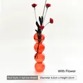 Elegantly designed red bubble glass vase with four spheres and artificial flowers - hp2038 4-Ball Style Red & Small Red Rose