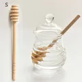 Transparent spiral glass honey jar size S with natural wooden stirring dipper set - Small Size With Wooden Stirrer