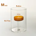 Middelgrote cilinder hurricane glazen kandelaar met amberkleurige binnenbeker - Cilinder Met Amberkleurige Houder (Zonder Accessoires) / Middel (8*11cm)