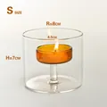 Amberkleurige glazen windlicht kaarshouder S-maat met winddichte glazen cilinderkap - Cilinder Met Amberkleurige Houder (Zonder Accessoires) / Klein (8*7cm)