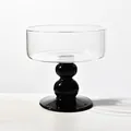 Elegant minimalist clear glass dessert bowl with unique black bulb pedestal base. - High-Footed Ice Cream Cup Model C
