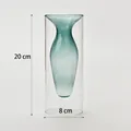 Nordic double-walled teal glass vase showing 20cm height and 8cm diameter dimensions - Blue-Gray Cylinder Style
