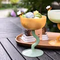 Creative wavy stem glass dessert bowl with amber cup and green base for sorbet - Bee High Footed Cup (Amber Cup + Green Base)