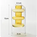 Nordic creative double-layer glass vase with amber inner layer showing dimensions - Yellow Three-Ball Style
