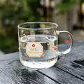Floral glass mug with handle, printed with April Morning Garden design - 201-300ml / Red Floral Print With Handle / Transparent with Patterns
