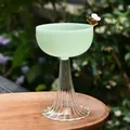Elegant light green frosted ice cream glass with clear fluted stem and bee detail - Bee High Footed Cup (Green Cup + Clear Ribbed Base)