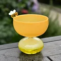 Handcrafted yellow glass dessert cup featuring a cute bee ornament and bubble base - Bee Decoration Medium Size / Amber Yellow