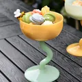 Elegant amber glass ice cream bowl with wavy green stem and bee decor for desserts - Bee High-Footed Cup / Topaz and Jade