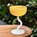 Handcrafted yellow dessert bowl with a wavy white stem and cute bee detail for breakfast - Bee High-Footed Cup / Topaz and White Jade