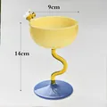 Modern ins-style yellow glass dessert bowl with bee detail, 9cm wide and 14cm tall - Bee High-Footed Cup / Topaz and Blue