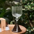 Elegant ribbed glass dessert cup with tall brown conical stem for ice cream and yogurt - Vintage Skirt High-Footed Cup / Gray