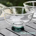 Elegant glass dessert bowl with a stylish teal colored base - Ice Cream Bowl Style B / Teal