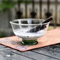 Minimalist ins style glass ice cream bowl with green base for yogurt breakfast and desserts - Ice Cream Bowl Style B / Green