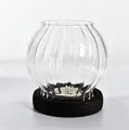Clear fluted glass round candlestick with dark wooden base for candlelight dinner - Transparent Ribbed Style (zt2038) / Vertical Stripes