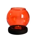 Elegant red spherical glass candle holder with dark wooden base for home decor - Red Style (zt2038) / Smooth Surface