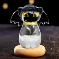 Station météo ornementale en verre tempête en forme de chat avec base en bois - Chat Volant / Noir Transparent