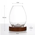 Vintage transparent glass candle holder with wooden base and detailed dimensions - Egg Shaped / Clear