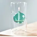 Lámpara de aceite de vidrio verde azulado en portavelas cilíndrico claro - Azul lago