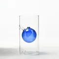 Portavelas moderno de vidrio cilíndrico con lámpara de aceite esférica azul interna - Azul zafiro