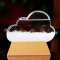 Cloud-shaped storm glass weather predictor on a natural wood base for office decor - White