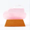 Pink cloud-shaped storm glass weather forecast bottle with a natural wooden base - Pink
